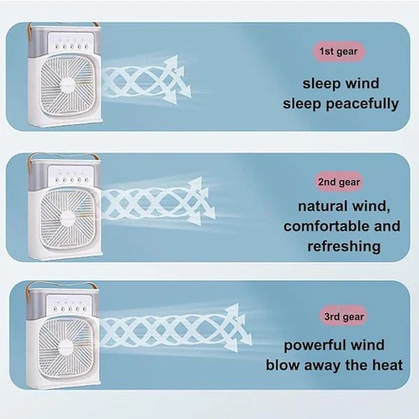 3 In 1 Small Air Cooler LED Night Light Portable Humidifier Air Adjustment Fan For Office & Home